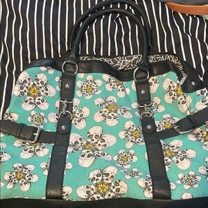 Iron Fist Skull Floral Tote Bag - Teal & Black